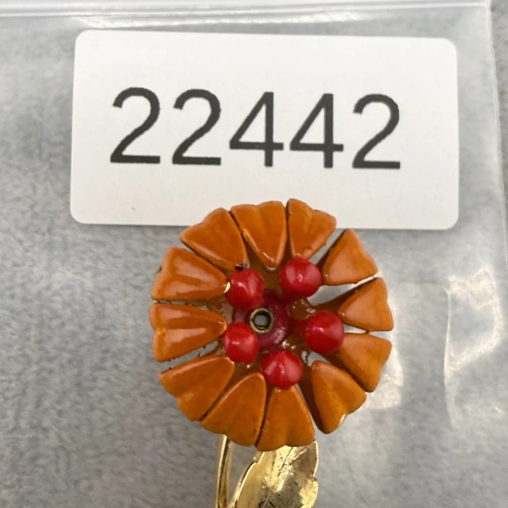 Vintage Enamel Flower Brooch‎ Orange MCM Mod 2